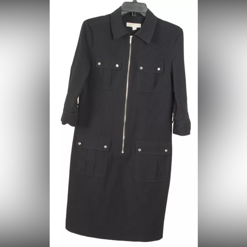 Michael Kors Women’s Dress Medium Navy Blue Straight Pockets 3/4 Sleeve Stretch